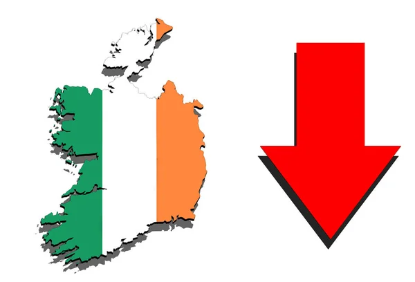 Ireland map on white background and red arrow down — Stock Photo, Image