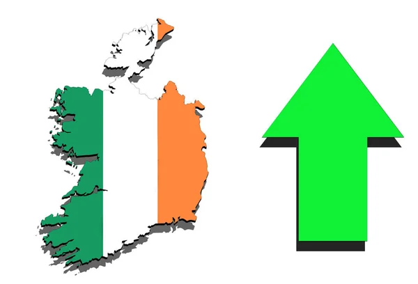 Ireland map on white background and green arrow up — Stock Photo, Image