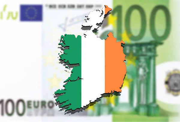 Close up on Ireland map on Euro money background — Stock Photo, Image
