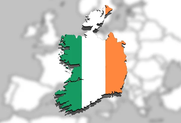 Nahaufnahme auf der Landkarte Irlands auf europäischem Hintergrund — Stockfoto
