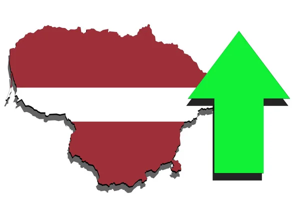 Lituania mapa sobre fondo blanco y flecha verde arriba —  Fotos de Stock
