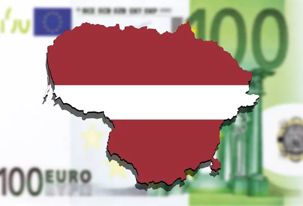 Primer plano en Lituania mapa en el fondo del dinero del euro , —  Fotos de Stock