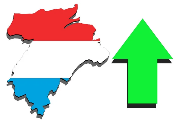 Luxemburgo mapa sobre fundo branco e seta verde para cima — Fotografia de Stock