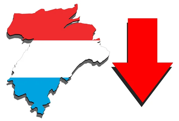 Luxemburg karta på vit bakgrund och röd pil ner — Stockfoto