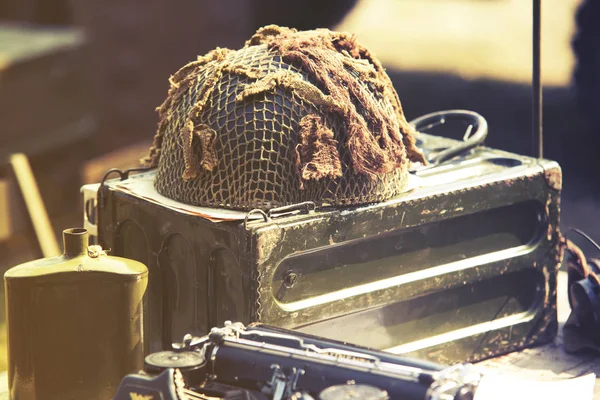 Helmet from World War II ammunition box — Stock Photo, Image