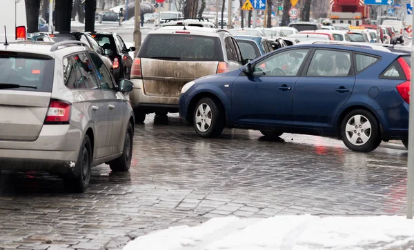 Nahaufnahme vom Stau in der Stadt, Winter — Stockfoto