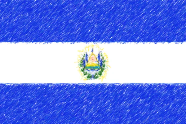 Vlajka El Salvador pozadí o textury, barevná tužka efekt. — Stock fotografie
