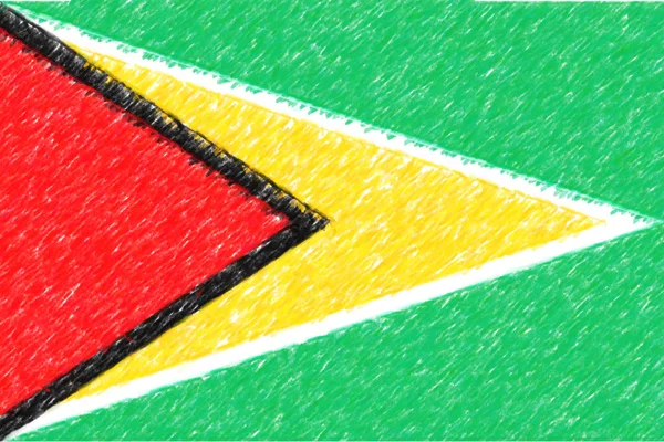 Bandeira da Guiana fundo o textura, efeito lápis de cor . — Fotografia de Stock