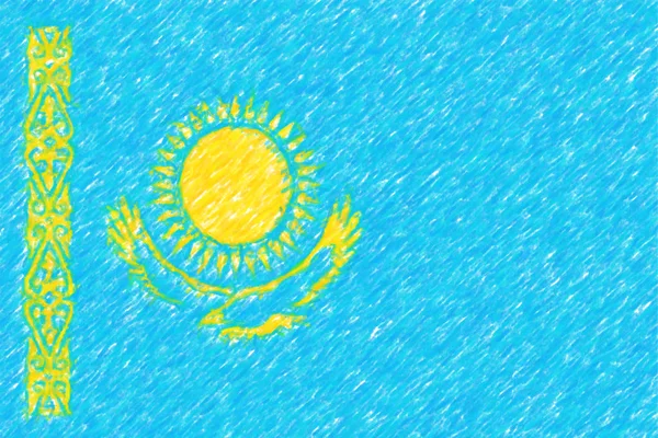 Flag of Kazakhstan background o texture, color pencil effect. — Stock Photo, Image