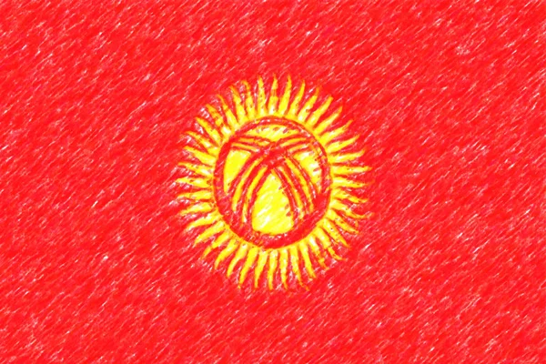Vlajka Kyrgyzstánu pozadí o textury, barevná tužka efekt. — Stock fotografie