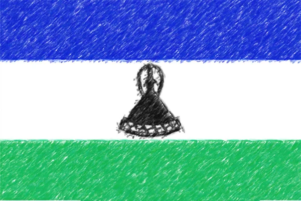 Flaga Lesotho o tekstura, efekt ołówek koloru. — Zdjęcie stockowe