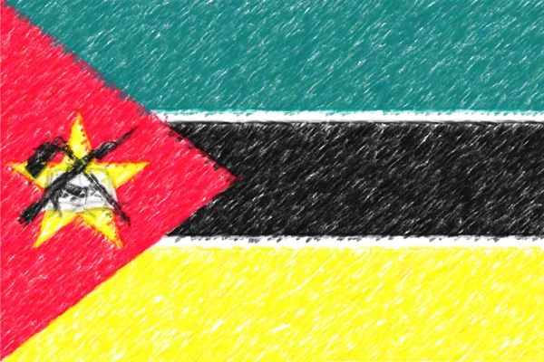 Vlajka Mosambiku pozadí o textury, barevná tužka efekt. — Stock fotografie