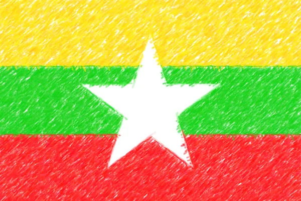 Bandera de Myanmar fondo o textura, efecto lápiz de color . — Foto de Stock
