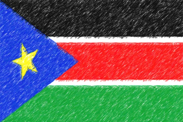 Vlajka Jižního Súdánu pozadí o textury, barevná tužka efekt. — Stock fotografie