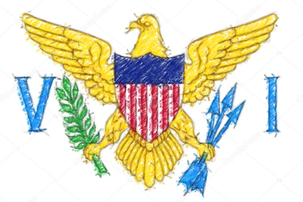 Flag of Virgin Islands, US background o texture, color pencil ef
