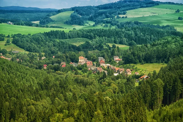 Aerial view of town in the mountain — Stock Photo, Image