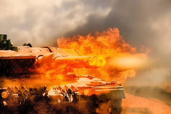 Close up on armored tank fire a cannon — Stock Photo, Image