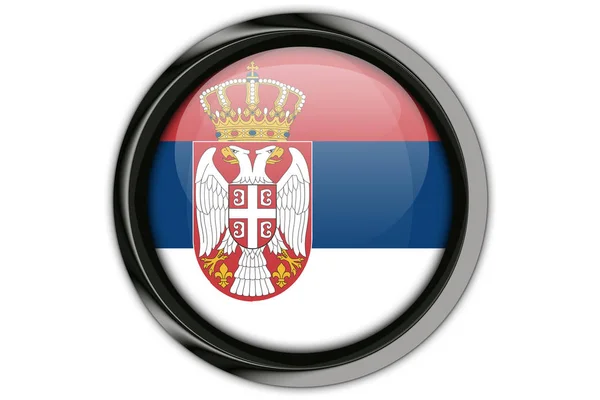 Sérvia bandeira no pino de botão isolado no fundo branco — Fotografia de Stock