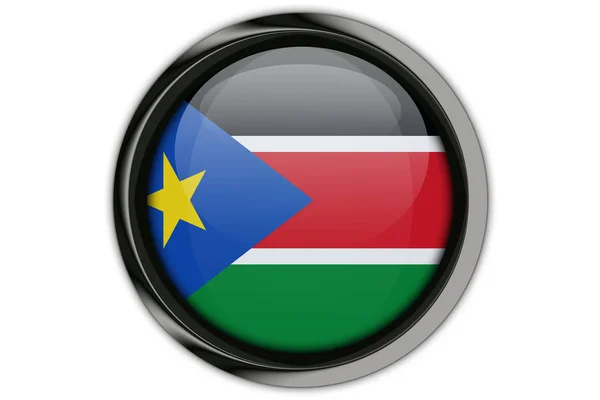 Bandiera Sud Sudan nel perno pulsante Isolato su sfondo bianco — Foto Stock