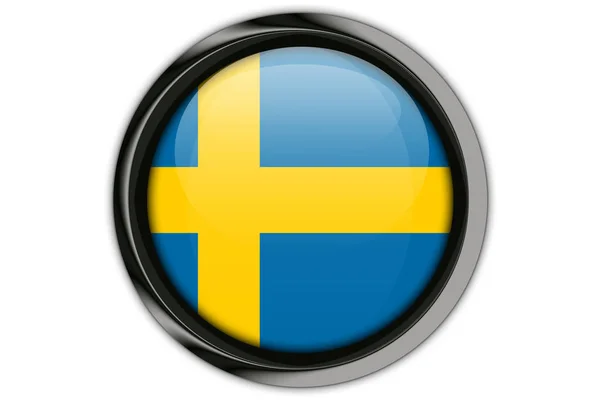 İsveç bayrağı düğmesini PIN Isolated beyaz arka plan üzerinde — Stok fotoğraf