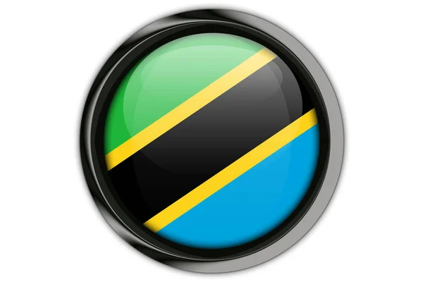 Vlajka Tanzanie v tlačítko pin izolované na bílém pozadí — Stock fotografie