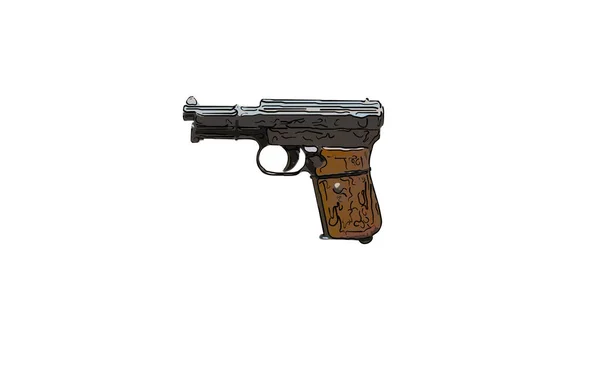 Закрыться на старой винтажной иллюстрации пистолета на белом backgrou — стоковое фото