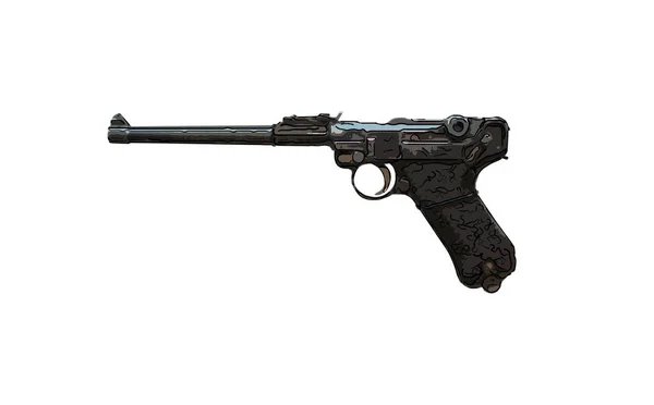 Primer plano en la antigua ilustración vintage de la pistola en el fondo blanco —  Fotos de Stock