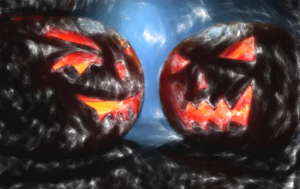 Twee pompoenen op halloween, trekken effect — Stockfoto