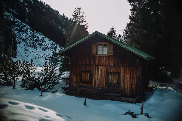Close Old Vintage Mountain House Snow — Stock Photo, Image