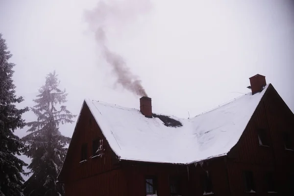 Inquinamento Atmosferico Fumo Dal Camino Inverno — Foto Stock