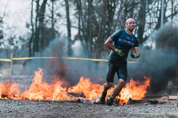 Wroclaw Poland April 2018 Runmageddon Extreme Competition Running Many Obstacles — Stock Photo, Image