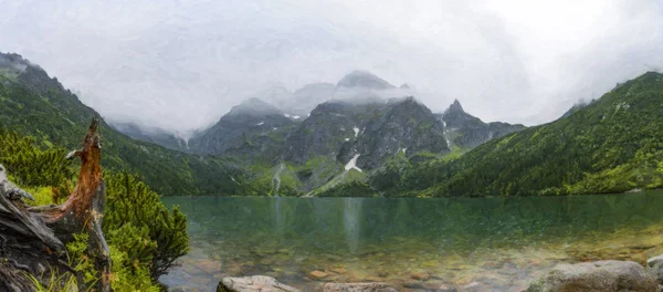 Blick auf die Tatra von Morskie oko, Polen, dichter Nebel — Stockfoto