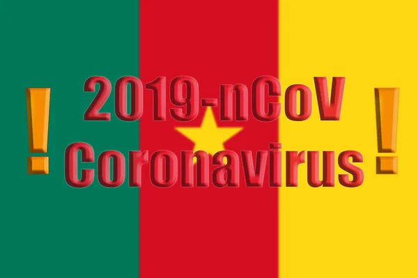 Bandiera Camerun Con Insegna Ncov Coronavirus 2019 — Foto Stock