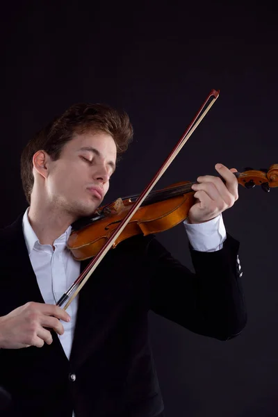 Música Triste Conceito Sorte Jovem Violinista Está Elegantemente Vestido Abalado — Fotografia de Stock