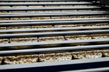 Gıda üretim hattında bir süreçten diğerine ulaşım. Modern ekipman gıda endüstrisi