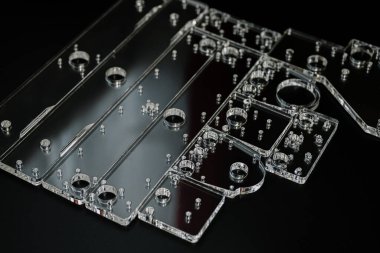 Plexiglass parts for cnc machine. Acrylic form machine parts, laser cutting and engravin clipart