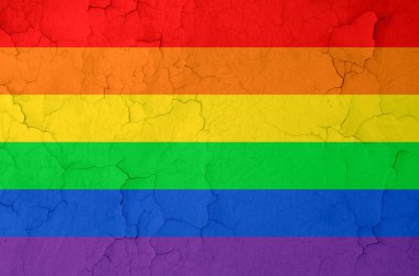 Gri çatlamış bir duvarın dokusu. Renkli mavi arka plan. LGBT doğal desen, vintage doku arkaplan, soyut resim