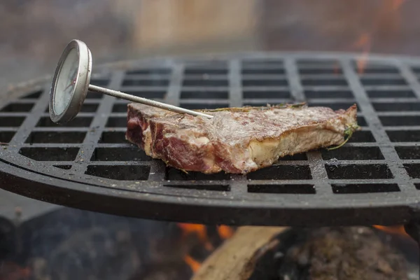 Massive Grill Piece Meat Prepared Thermometer Kitchen — Stok fotoğraf