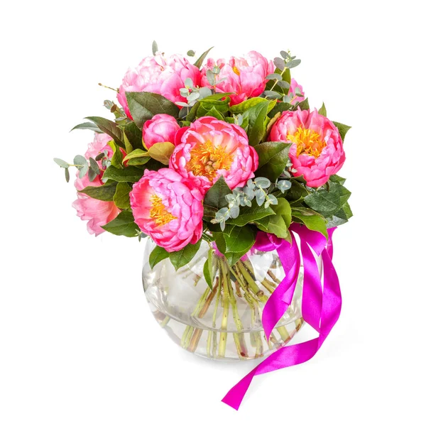 Amazing bouquet of pink pions isolated — Stock Photo, Image