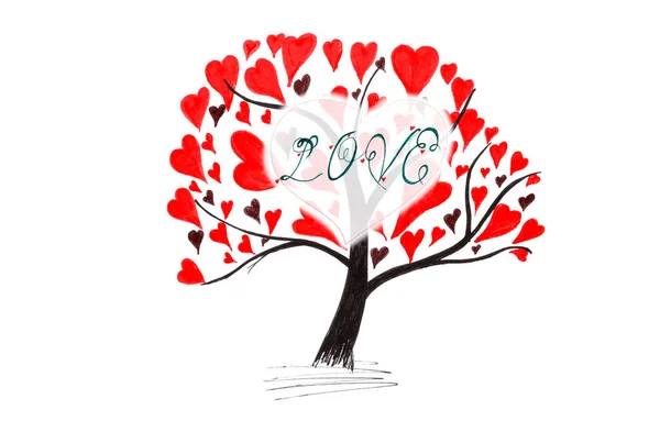 Biglietto di San Valentino con albero e cuori — Foto Stock