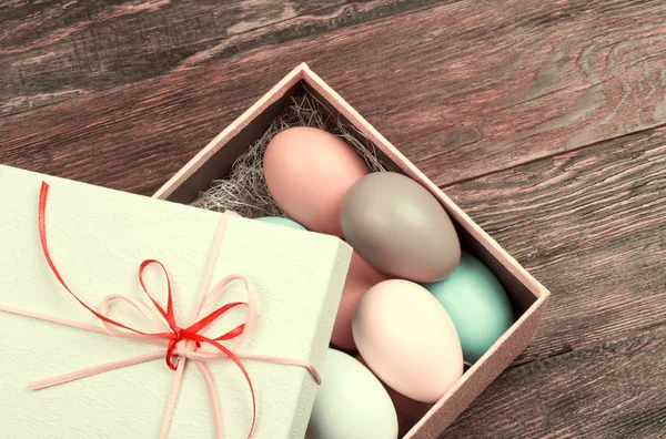 Colorful Easter Eggs decorated in beautiful giftbox — Stock Photo, Image