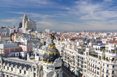Calle Gran Via Madrid, İspanya'nın havadan görünümü