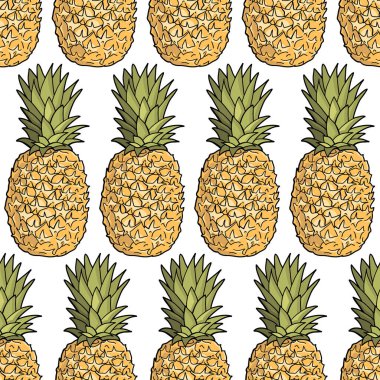 Ananaslı kusursuz desen. Grafik şekillendirilmiş çizim. Vektör illüstrasyonu