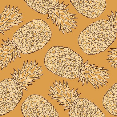 Ananaslı kusursuz desen. Grafik şekillendirilmiş çizim. Vektör illüstrasyonu