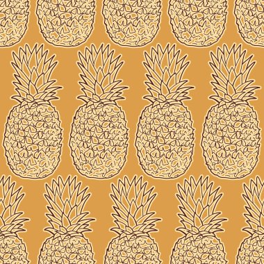 Ananaslı kusursuz desen. Grafik şekillendirilmiş çizim. Vektör illüstrasyonu