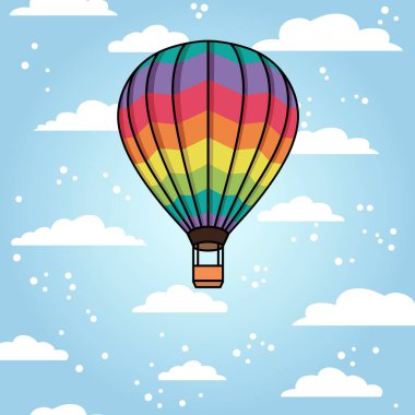 Hava balonu ve bulutlu vektör arkaplan
