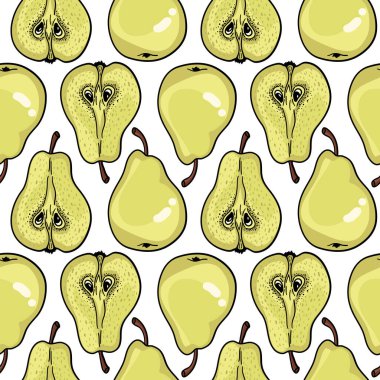 Olgun armutlarla kusursuz desen. Şekil verilmiş el çizimi vektörü.