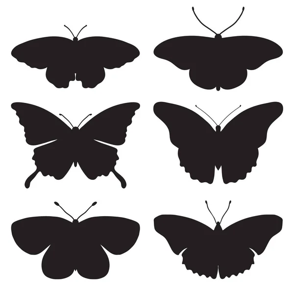 Conjunto Vectores Con Siluetas Mariposa Aisladas Sobre Fondo Blanco — Archivo Imágenes Vectoriales