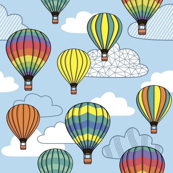 Vector Seamless Pattern Clouds Balloons — Stock Vector