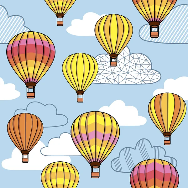 Vector Seamless Pattern Clouds Balloons — Stock Vector